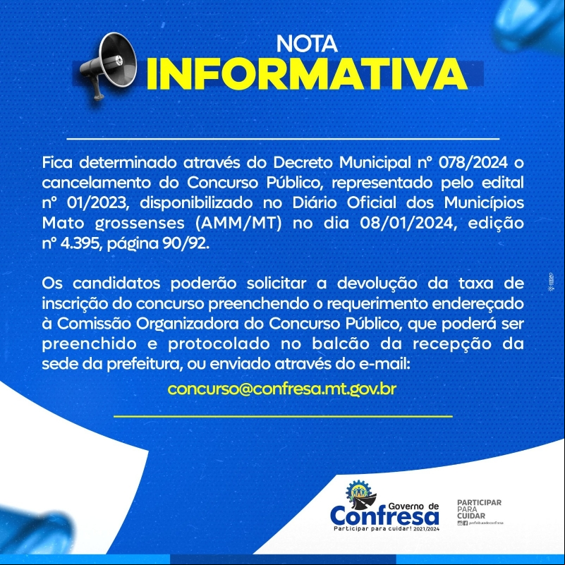 Noticia governo-de-confresa-divulga-decreto-que-dispoe-sobre-o-cancelamento-de-concurso-publico